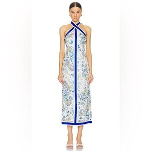 Chic Blue and White Floral Midi Dress